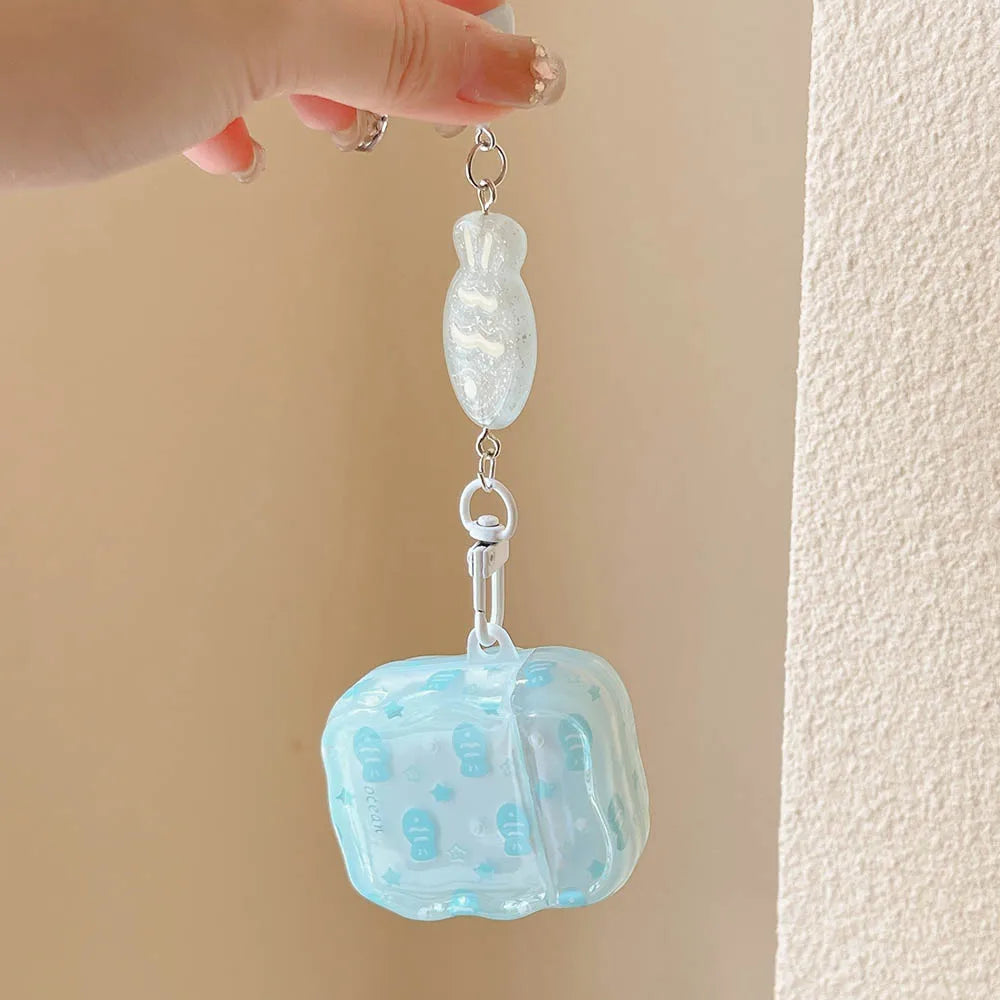 Case For AirPods 4 2 3 Pro 2 EarBuds Blue Fish Star Fresh Earphone funda with Keyring For AirPod 4 Pro2 Headset Bags Accessories