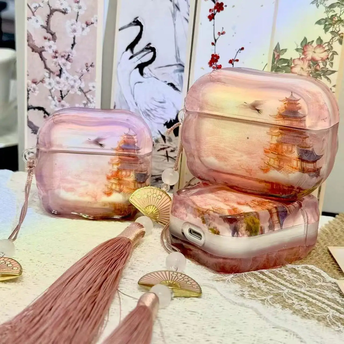 earphone cover for AirPods Pro3 case Chinese Crane Powder Pagoda for AirPods Pro2/PRO /2nd /4th generation protective covers