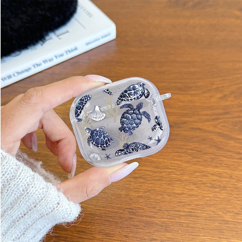 Marine Life Earphone Case for Airpods Pro2/Pro3/Pro Blue Sea Turtle Whale Shark Print Case for AirPods 4/3/2/1 Protective Cover