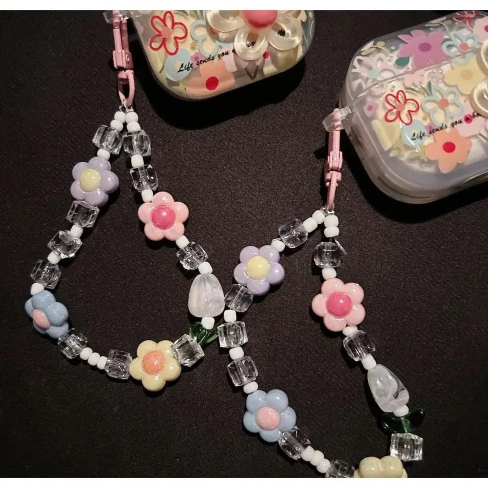 TPU Material Flower Earphone Case Anti-Fall Dustproof Headphone Case Shockproof With Beads Keychain for Airpods Pro2/1/2/3/4