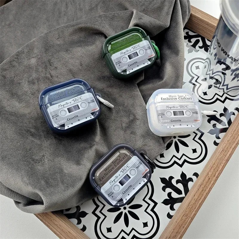 Tape Radio Retro Case For Airpods 4 3 2 1 Headphones Protective Case For AirPods Pro 2 Cover Headphone Cover Cases with Hook