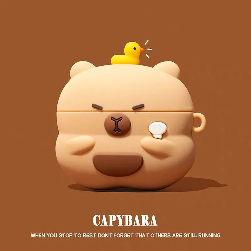 For Airpods 5 2026 Pro 3 2 4 Pro3 Pro2 Earphone Case Cute 3D Cartoon Capybara Soft Silicone Duck Headphone Cover with Carabiner