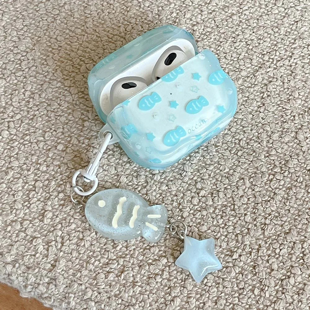 Case For AirPods 4 2 3 Pro 2 EarBuds Blue Fish Star Fresh Earphone funda with Keyring For AirPod 4 Pro2 Headset Bags Accessories