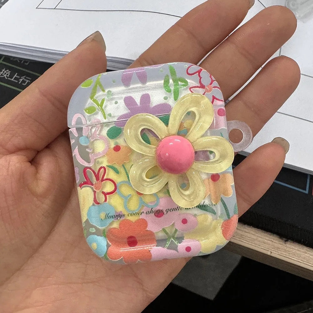 TPU Material Flower Earphone Case Anti-Fall Dustproof Headphone Case Shockproof With Beads Keychain for Airpods Pro2/1/2/3/4