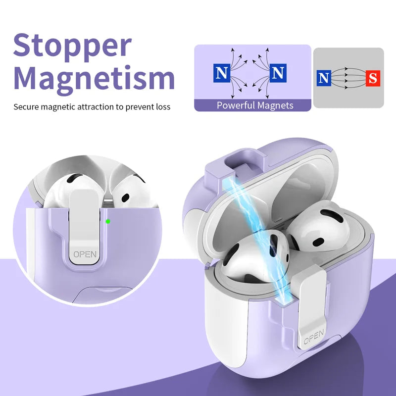 Luxury Fashion Earphone Protective Case for Airpods pro 2 3 4 with Magnetic Design Safety Catch Bottom Stand And Hook