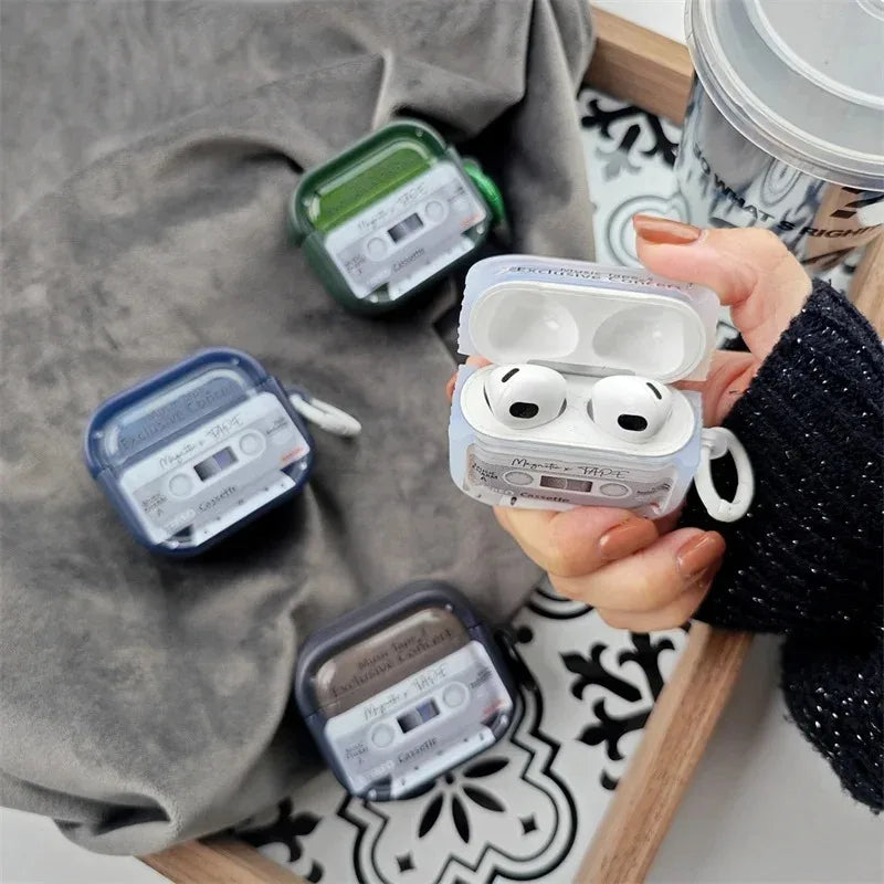 Tape Radio Retro Case For Airpods 4 3 2 1 Headphones Protective Case For AirPods Pro 2 Cover Headphone Cover Cases with Hook