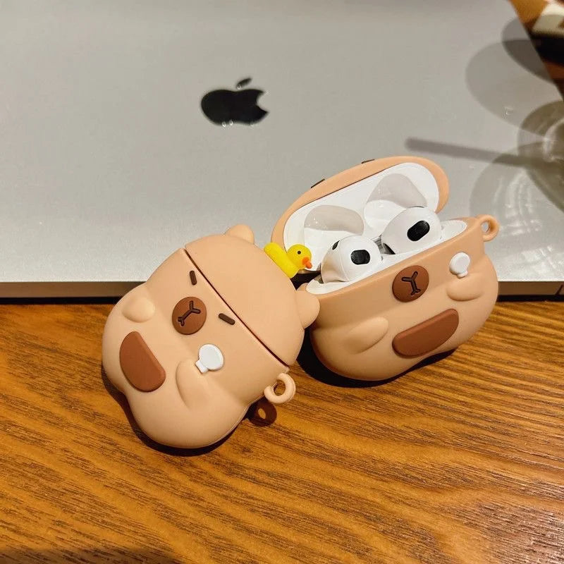 For Airpods 5 2026 Pro 3 2 4 Pro3 Pro2 Earphone Case Cute 3D Cartoon Capybara Soft Silicone Duck Headphone Cover with Carabiner