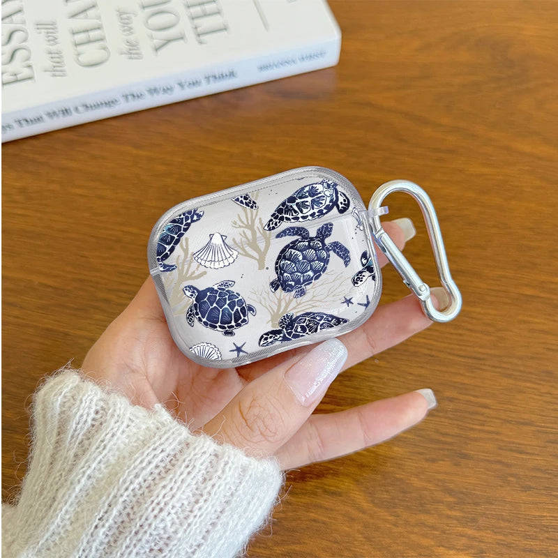 Marine Life Earphone Case for Airpods Pro2/Pro3/Pro Blue Sea Turtle Whale Shark Print Case for AirPods 4/3/2/1 Protective Cover