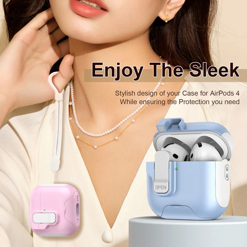 Luxury Fashion Earphone Protective Case for Airpods pro 2 3 4 with Magnetic Design Safety Catch Bottom Stand And Hook
