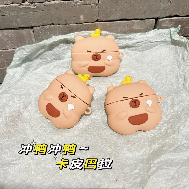 For Airpods 5 2026 Pro 3 2 4 Pro3 Pro2 Earphone Case Cute 3D Cartoon Capybara Soft Silicone Duck Headphone Cover with Carabiner