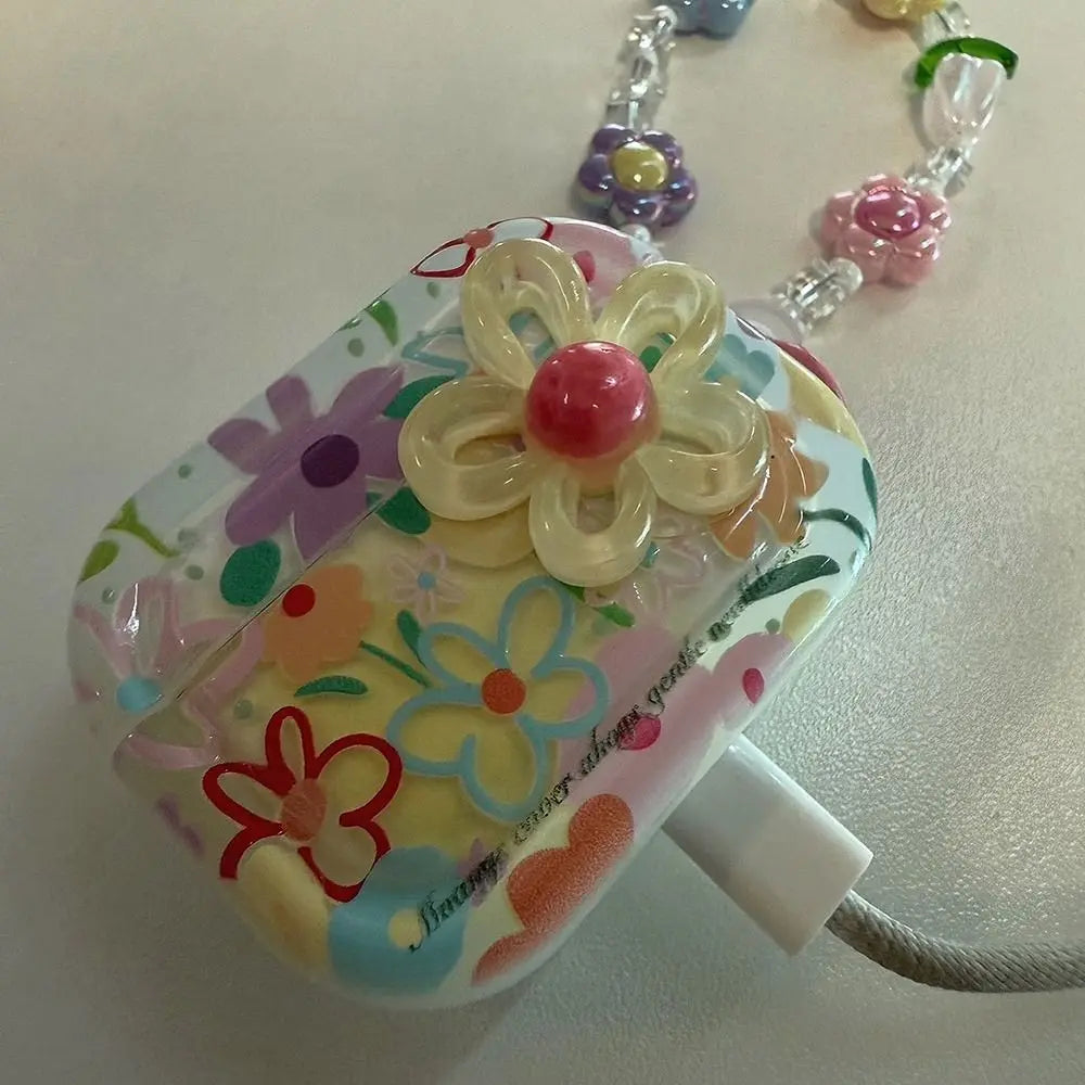 TPU Material Flower Earphone Case Anti-Fall Dustproof Headphone Case Shockproof With Beads Keychain for Airpods Pro2/1/2/3/4