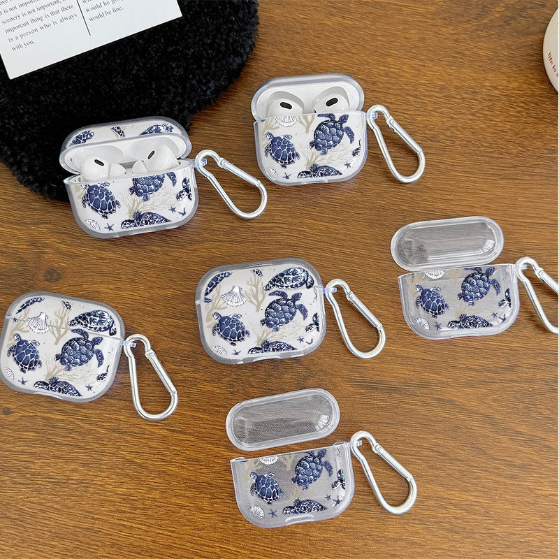 Marine Life Earphone Case for Airpods Pro2/Pro3/Pro Blue Sea Turtle Whale Shark Print Case for AirPods 4/3/2/1 Protective Cover
