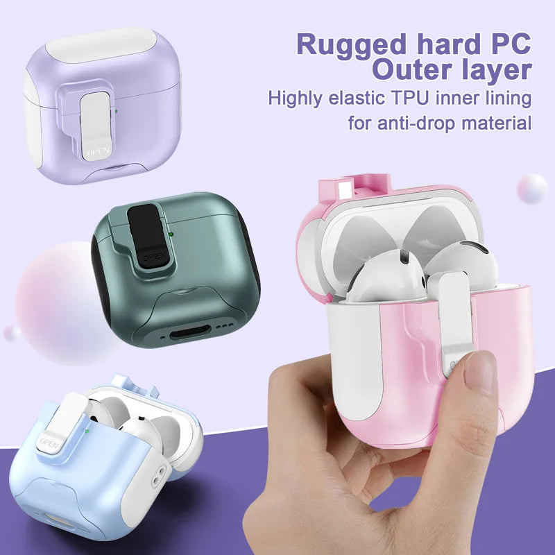 Luxury Fashion Earphone Protective Case for Airpods pro 2 3 4 with Magnetic Design Safety Catch Bottom Stand And Hook