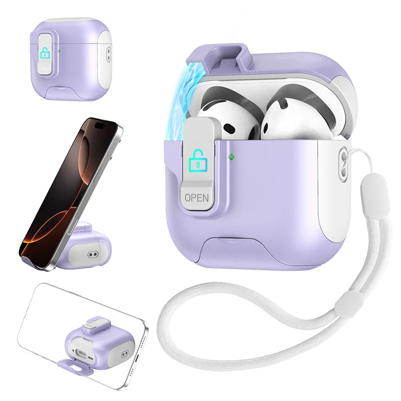 Luxury Fashion Earphone Protective Case for Airpods pro 2 3 4 with Magnetic Design Safety Catch Bottom Stand And Hook