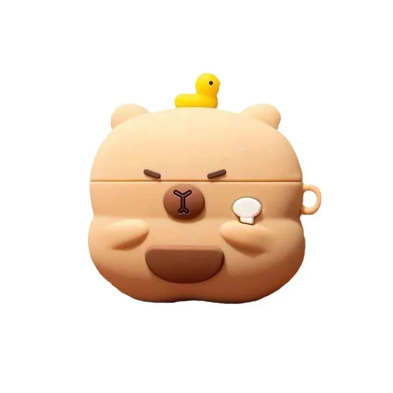 For Airpods 5 2026 Pro 3 2 4 Pro3 Pro2 Earphone Case Cute 3D Cartoon Capybara Soft Silicone Duck Headphone Cover with Carabiner