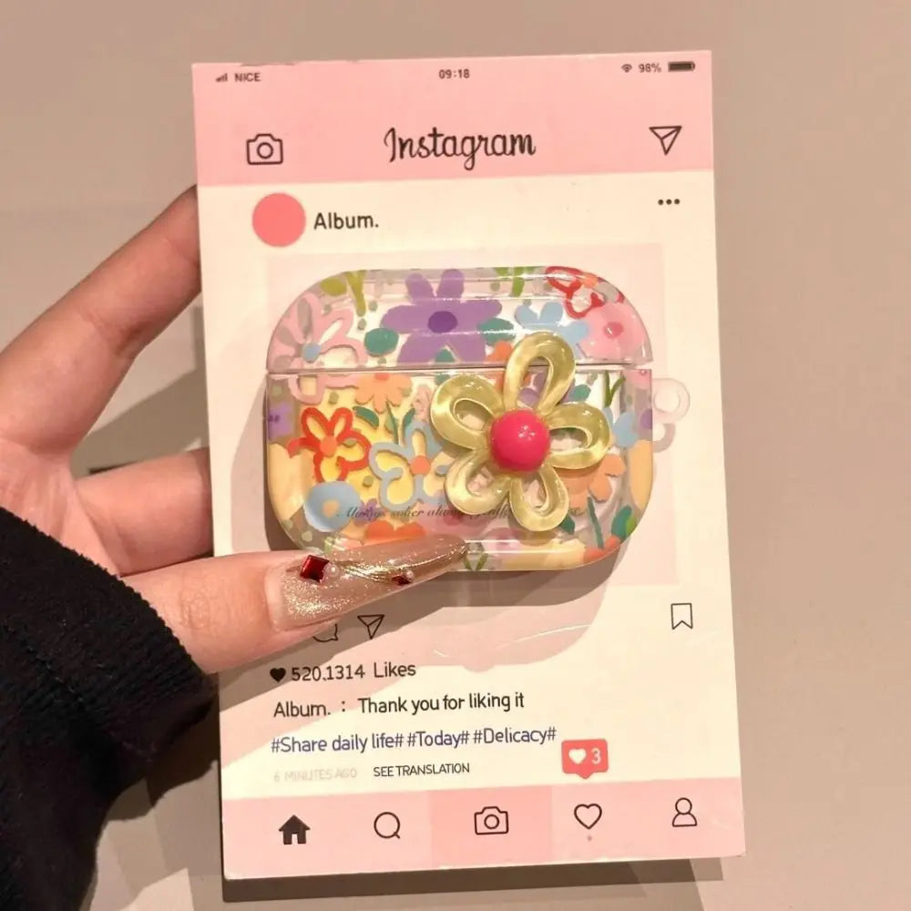 TPU Material Flower Earphone Case Anti-Fall Dustproof Headphone Case Shockproof With Beads Keychain for Airpods Pro2/1/2/3/4
