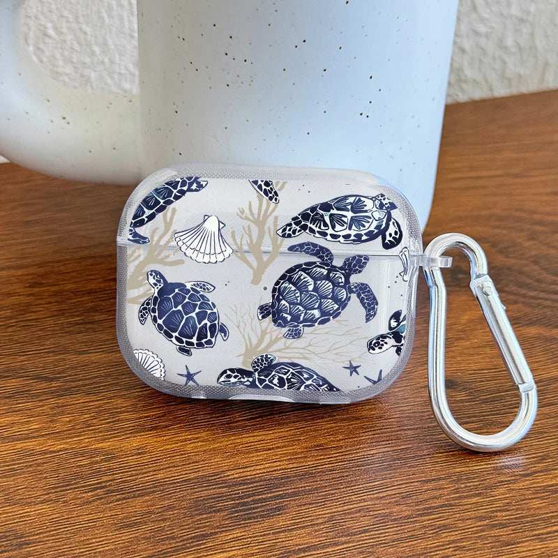 Marine Life Earphone Case for Airpods Pro2/Pro3/Pro Blue Sea Turtle Whale Shark Print Case for AirPods 4/3/2/1 Protective Cover